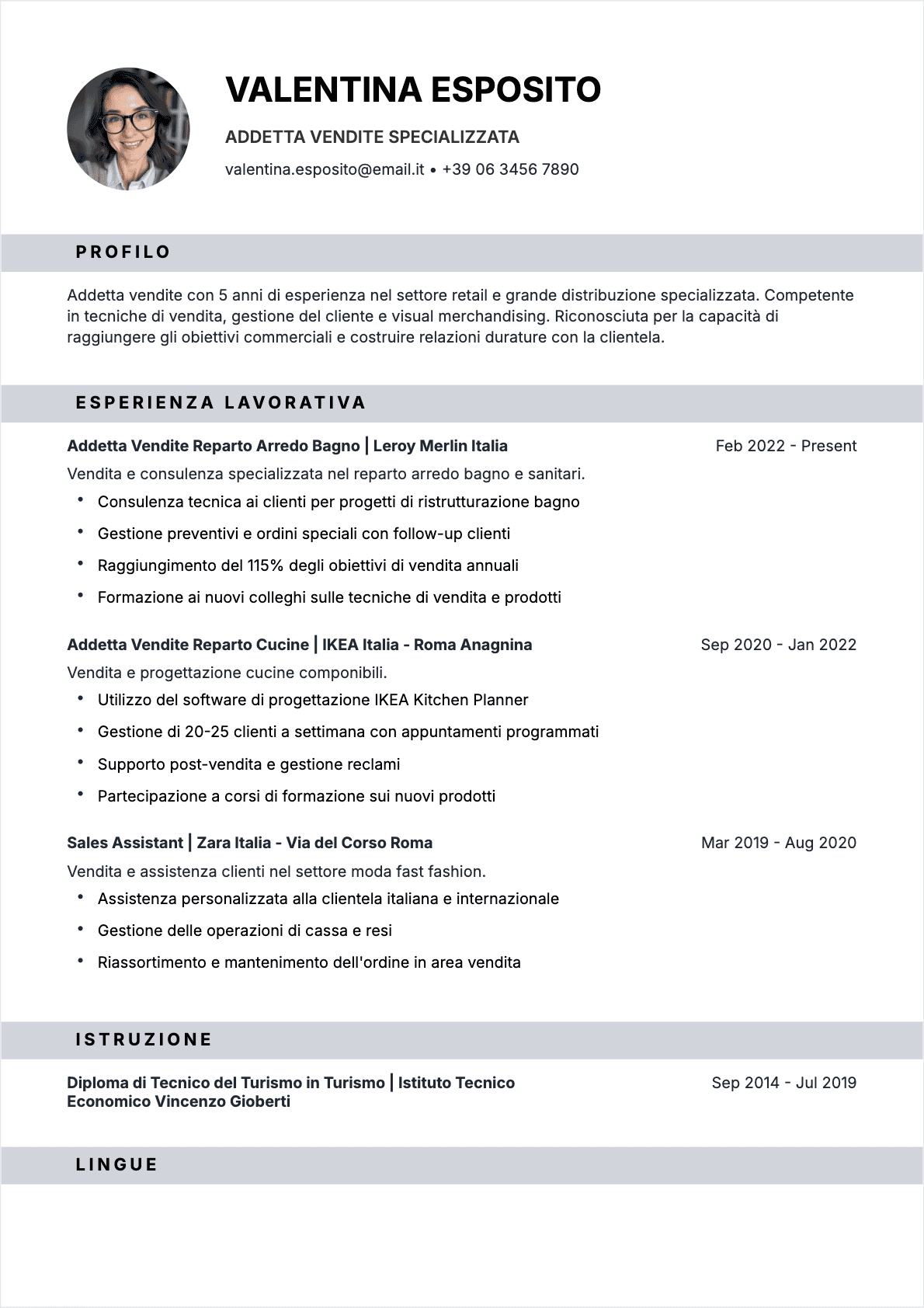 CV Venditore Confirmé - CV Venditore