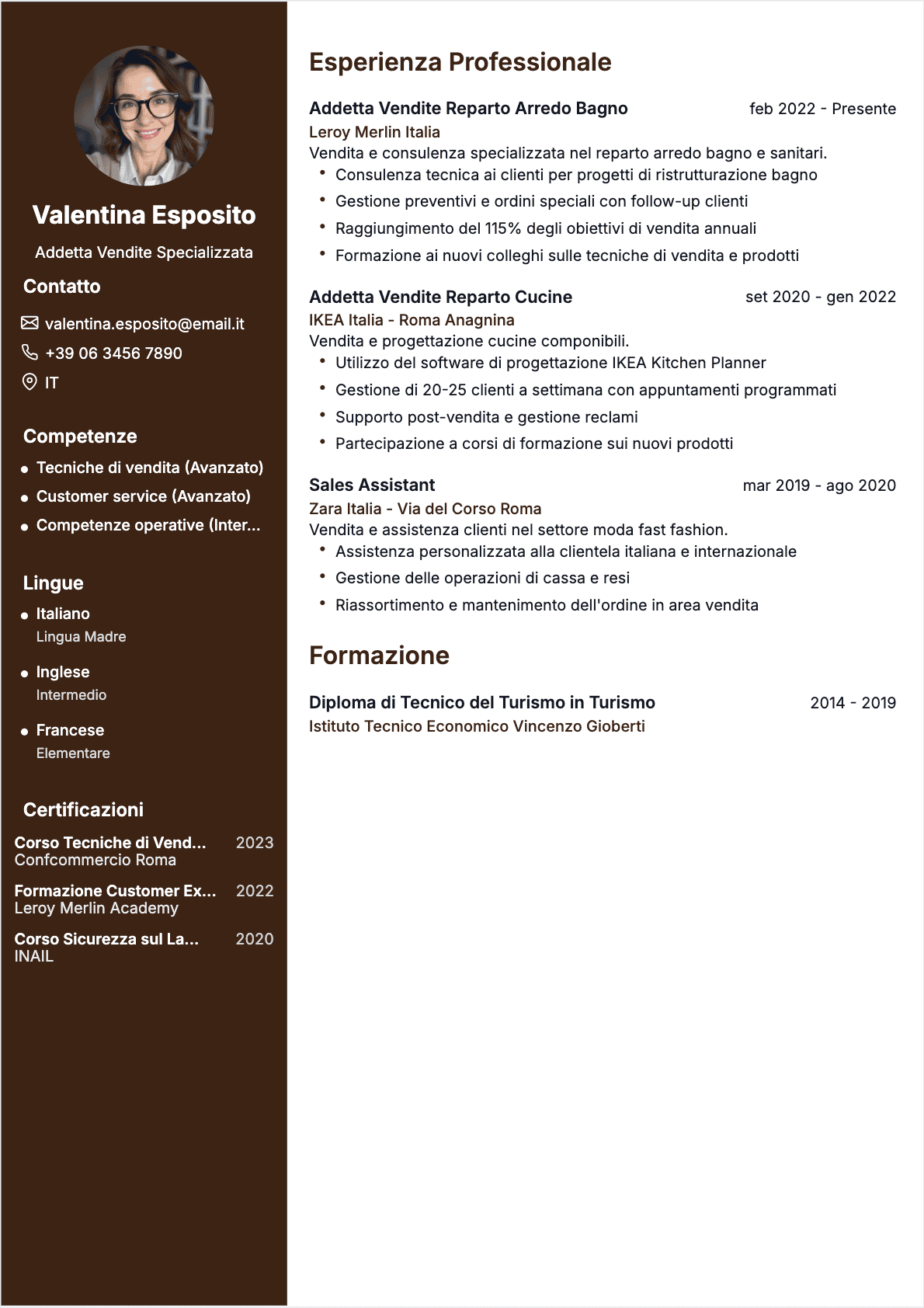 CV Venditore Confirmé - CV Venditore