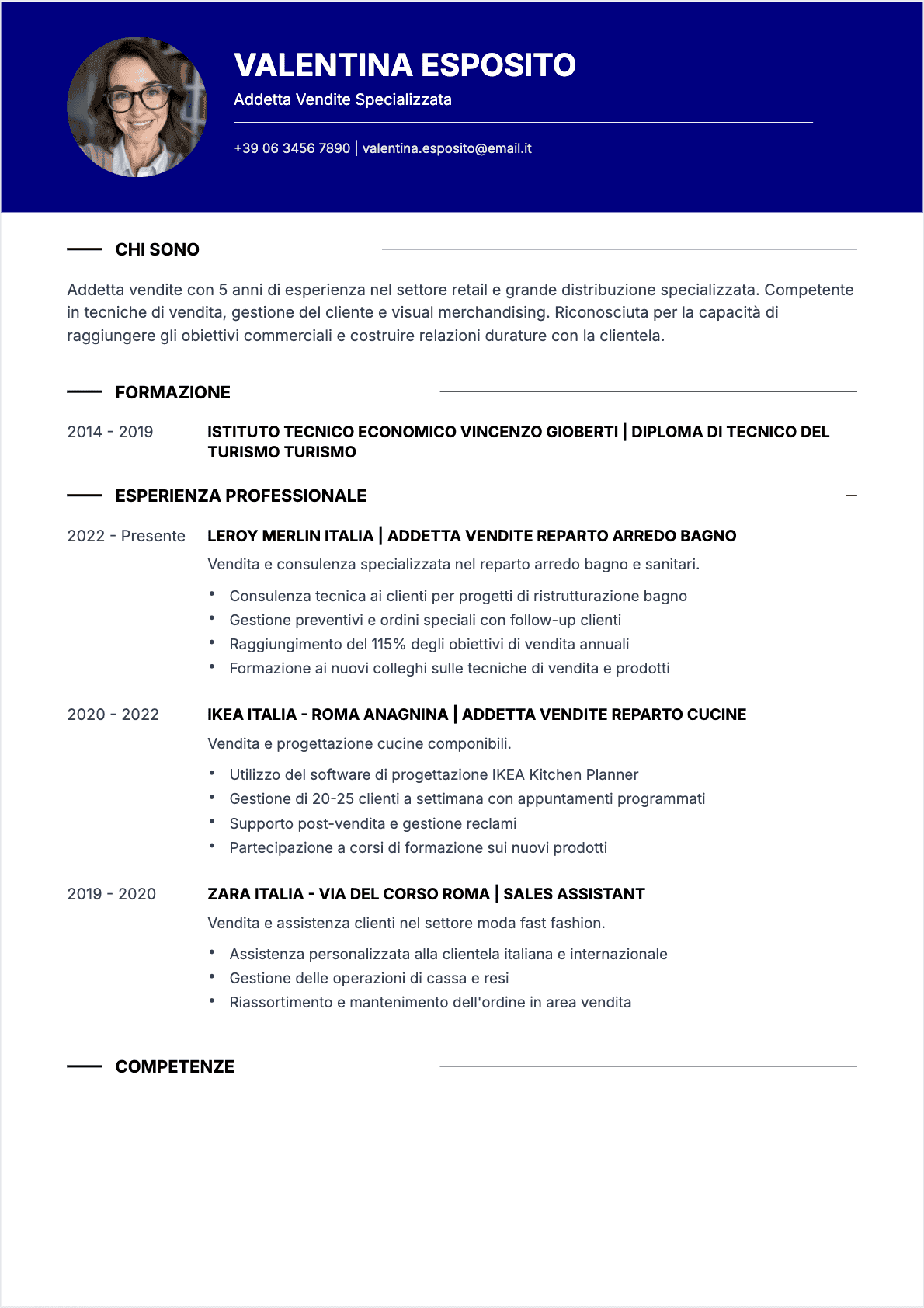 Venditore Confirmé - CV Venditore