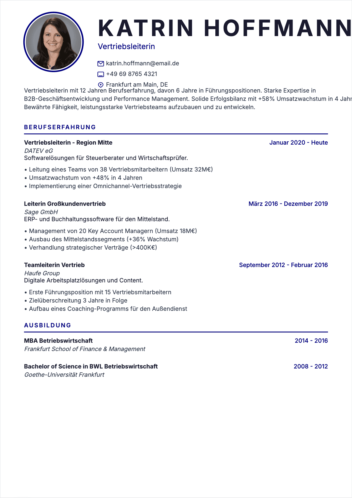 CV Vertriebsleiter Confirmé - Vertriebsleiter Lebenslauf