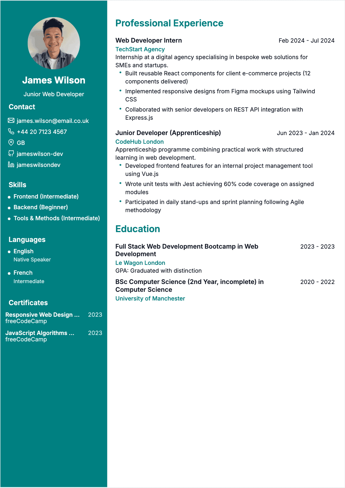 Resume Web Developer Junior - Web Developer Resume