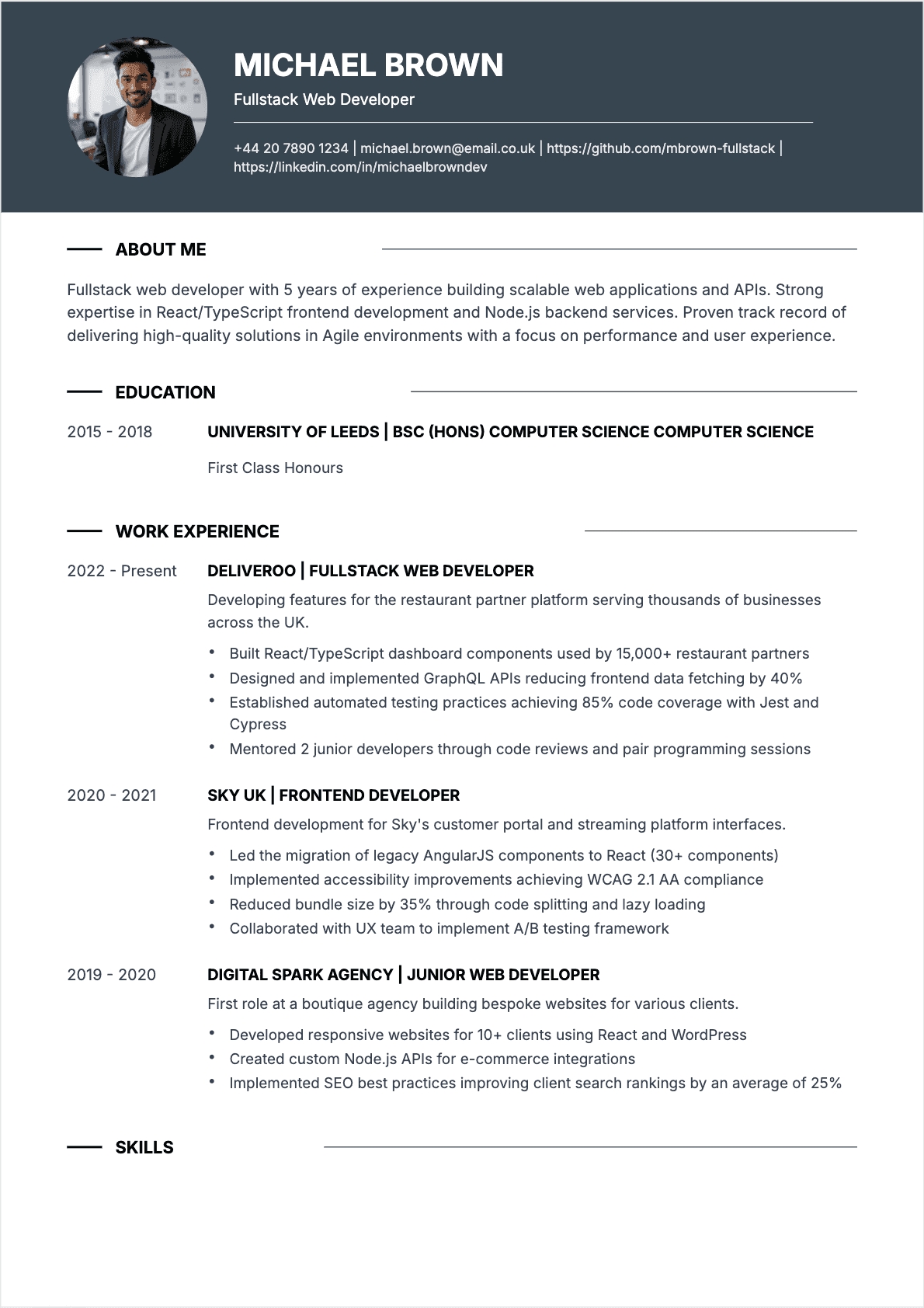 Resume Web Developer Confirmé - Web Developer Resume
