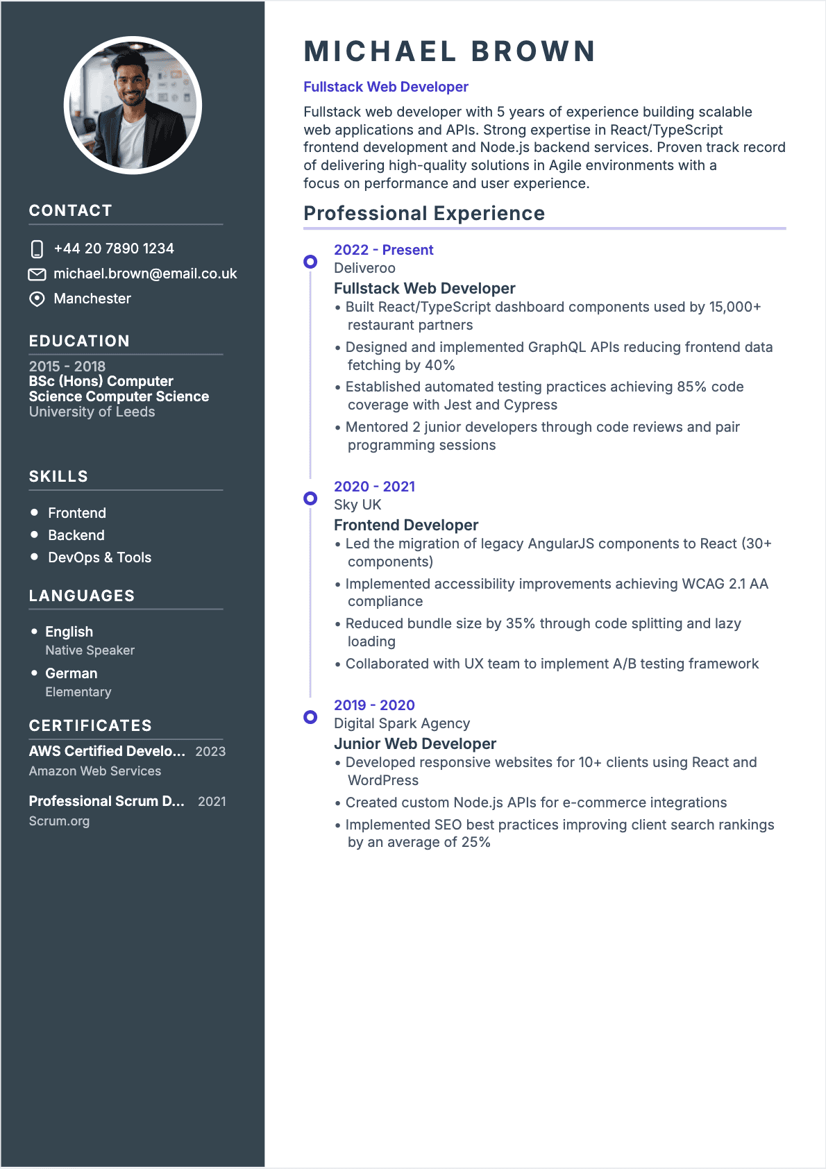 Web Developer Confirmé - Web Developer Resume