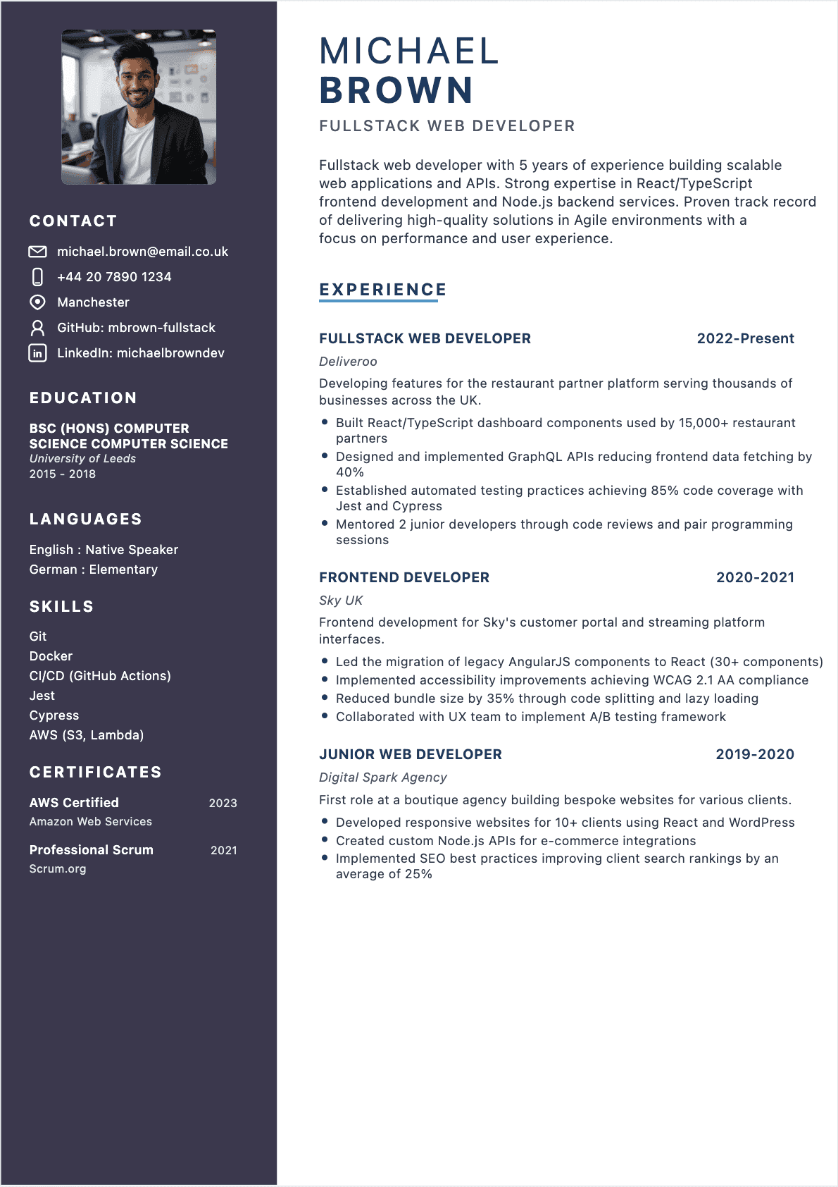 Resume Web Developer Confirmé - Web Developer Resume