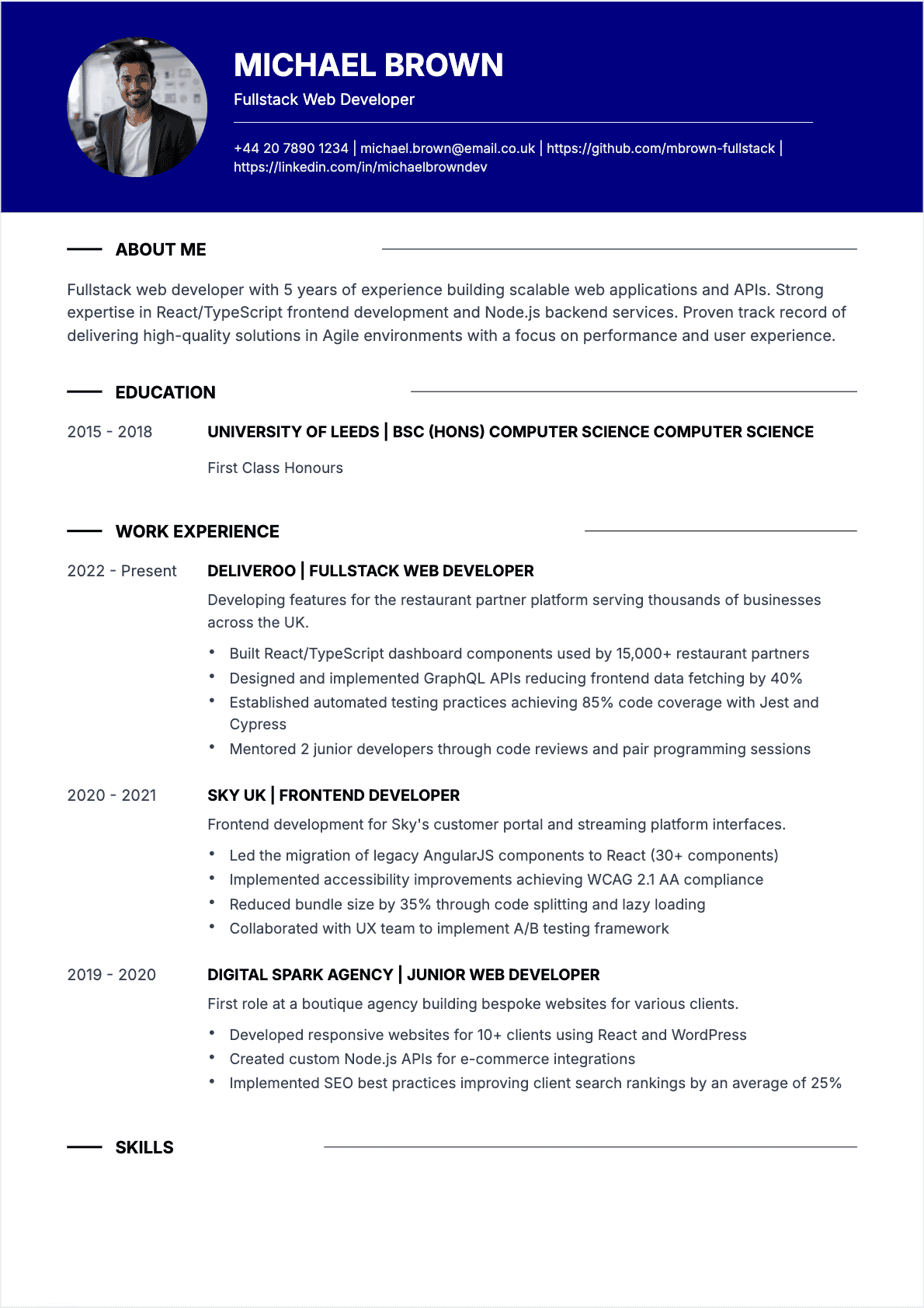 Web Developer Confirmé - Web Developer Resume