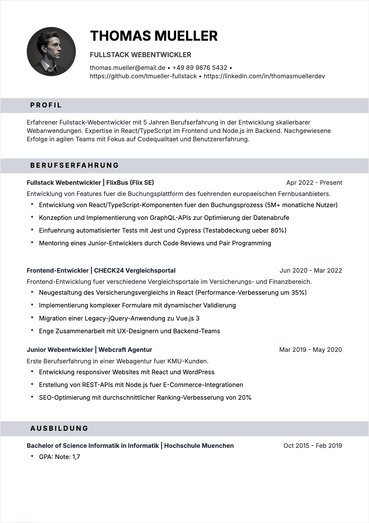 CV Webentwickler Confirmé - Webentwickler Lebenslauf