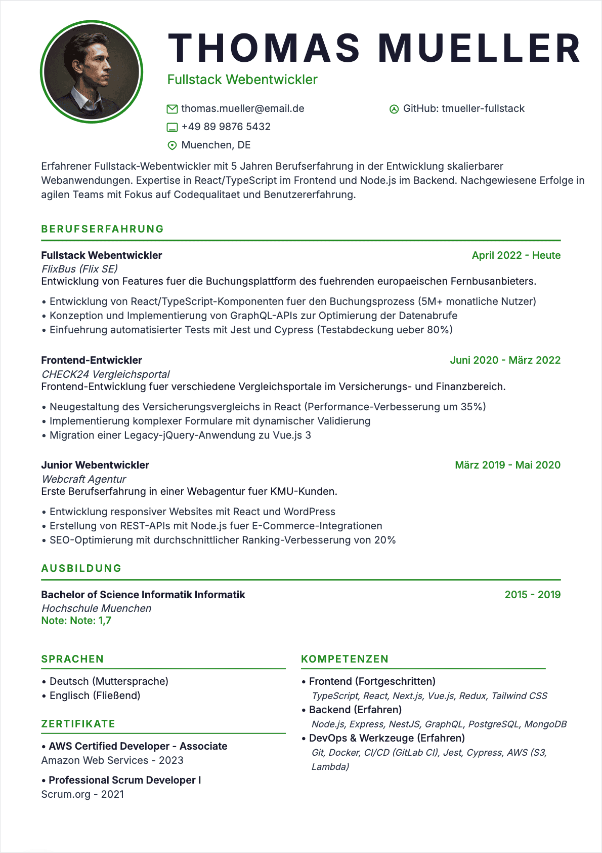 CV Webentwickler Confirmé - Webentwickler Lebenslauf