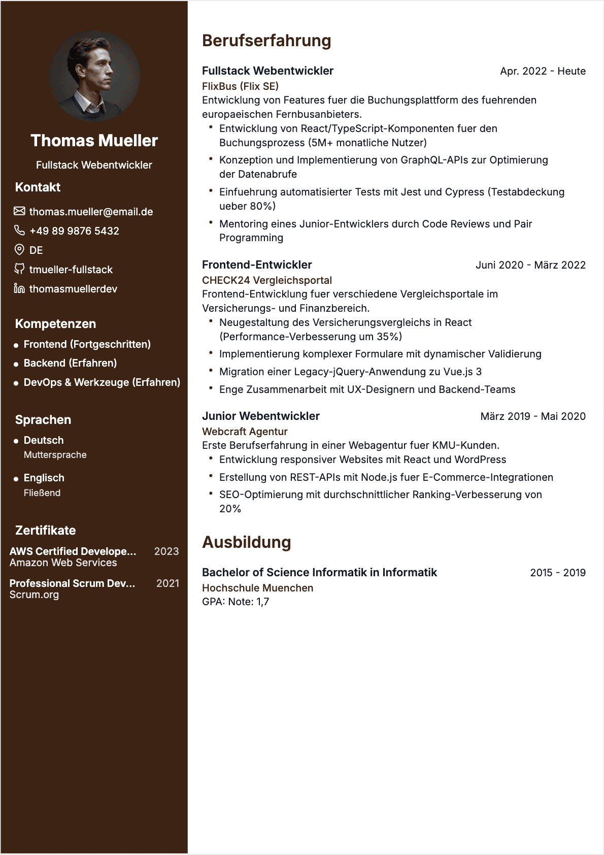 CV Webentwickler Confirmé - Webentwickler Lebenslauf