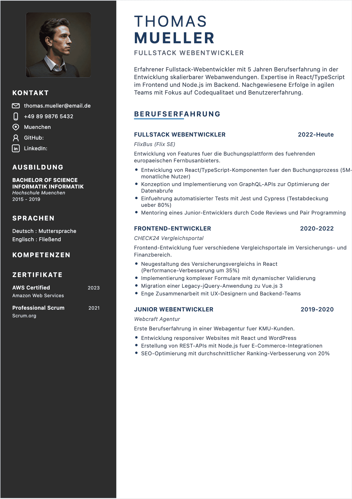 CV Webentwickler Confirmé - Webentwickler Lebenslauf