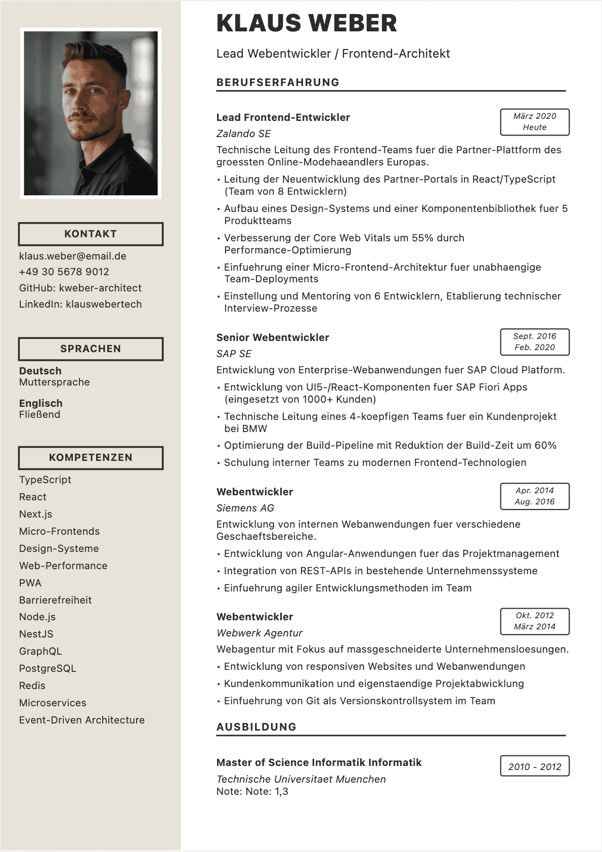 CV Webentwickler Senior - Webentwickler Lebenslauf