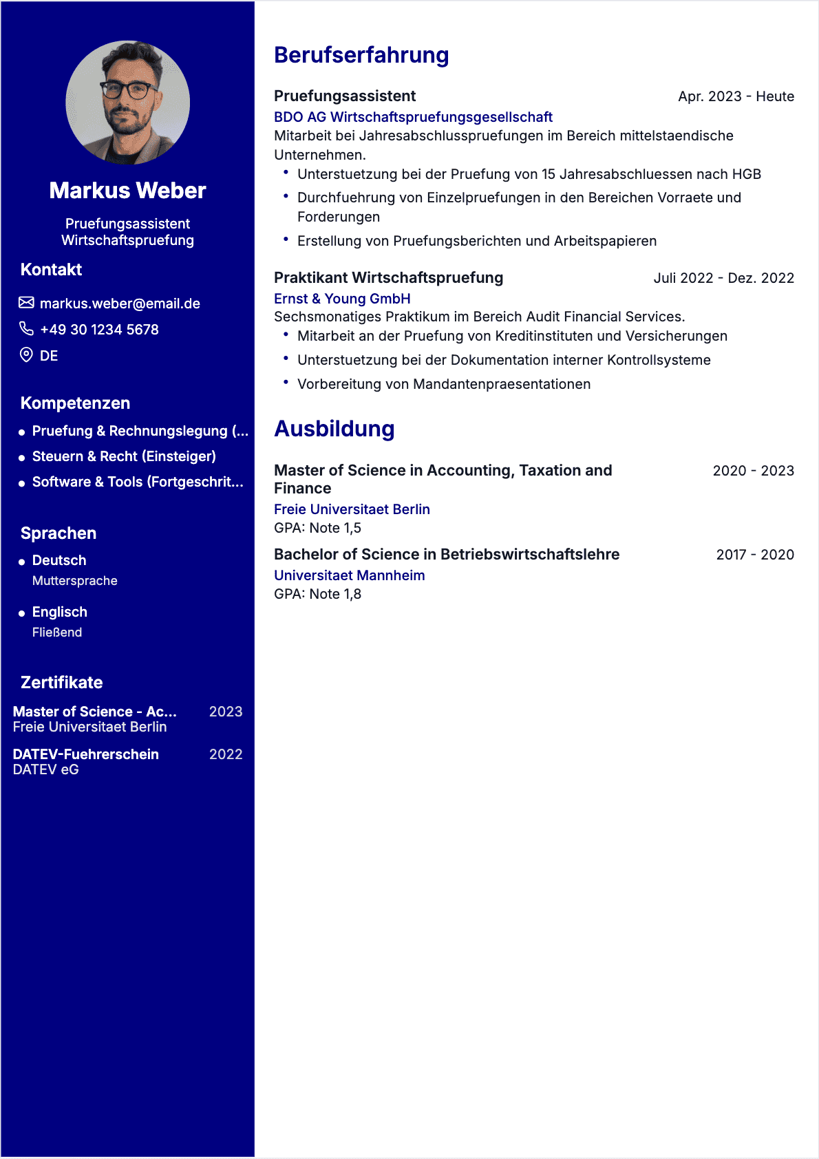 Wirtschaftsprüfer Junior - Wirtschaftsprüfer Lebenslauf