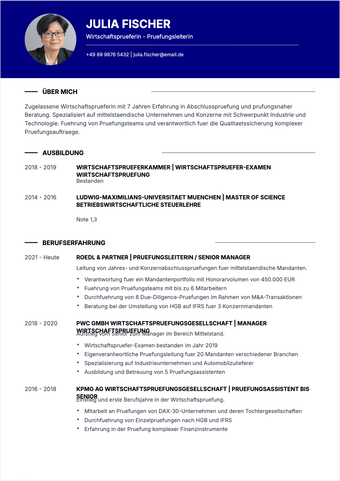 CV Wirtschaftsprüfer Confirmé - Wirtschaftsprüfer Lebenslauf