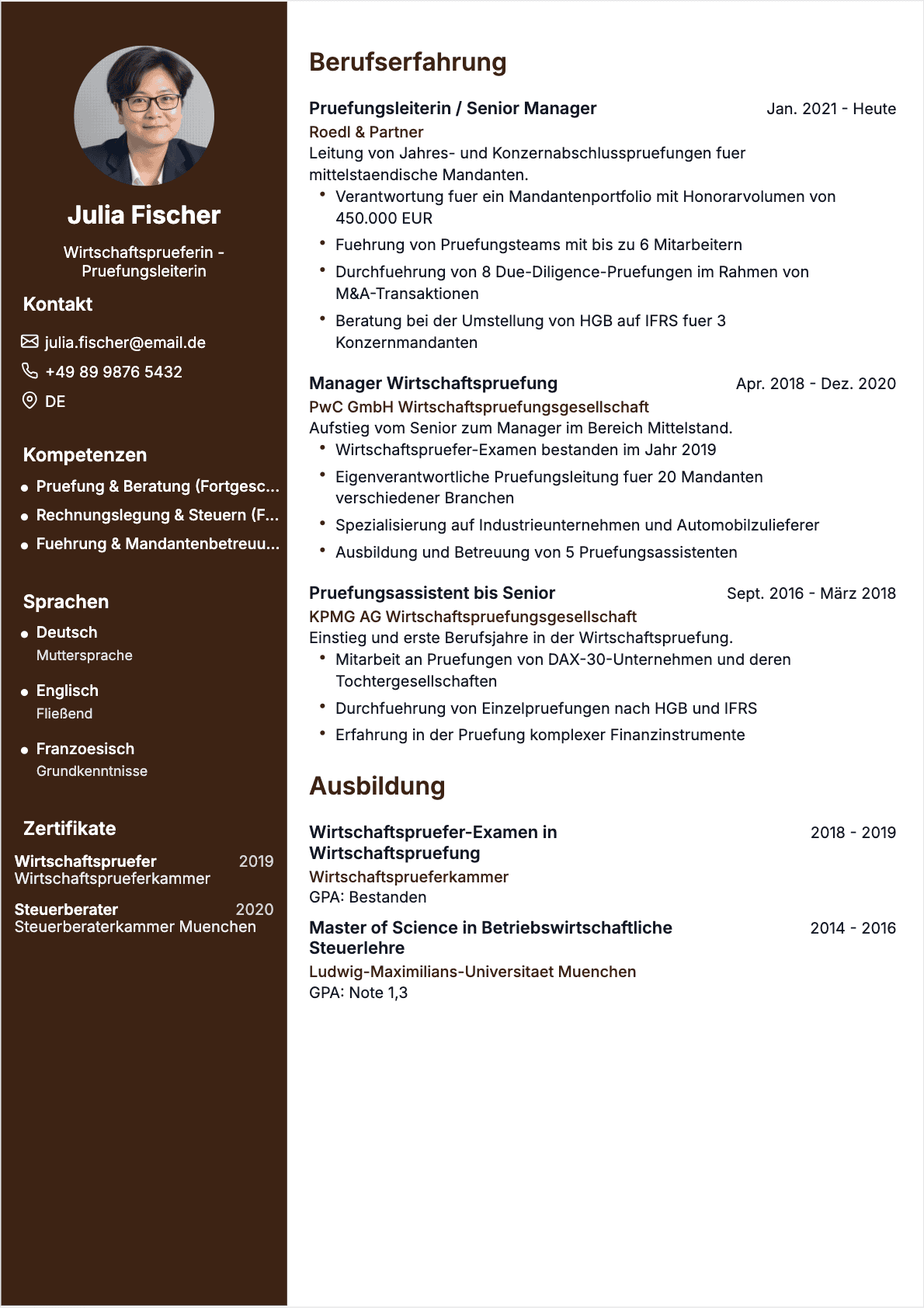 Wirtschaftsprüfer Confirmé - Wirtschaftsprüfer Lebenslauf