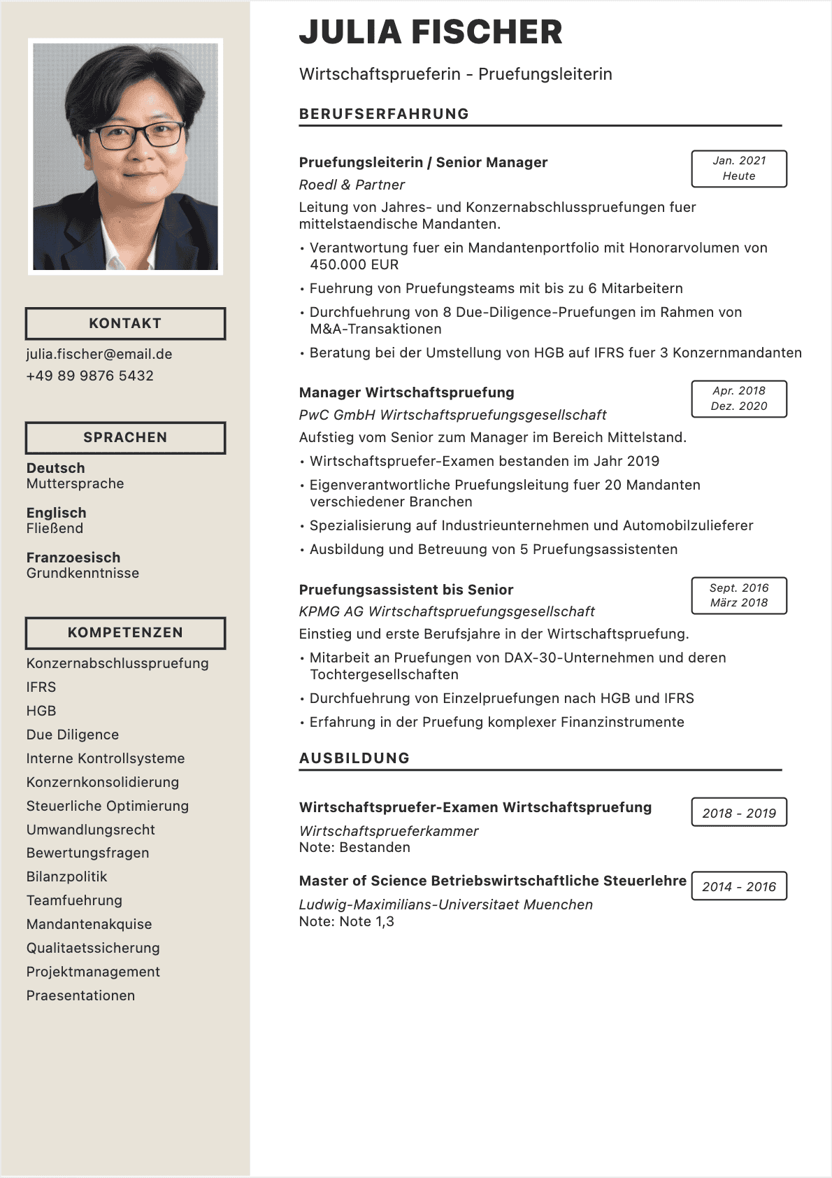 Wirtschaftsprüfer Confirmé - Wirtschaftsprüfer Lebenslauf