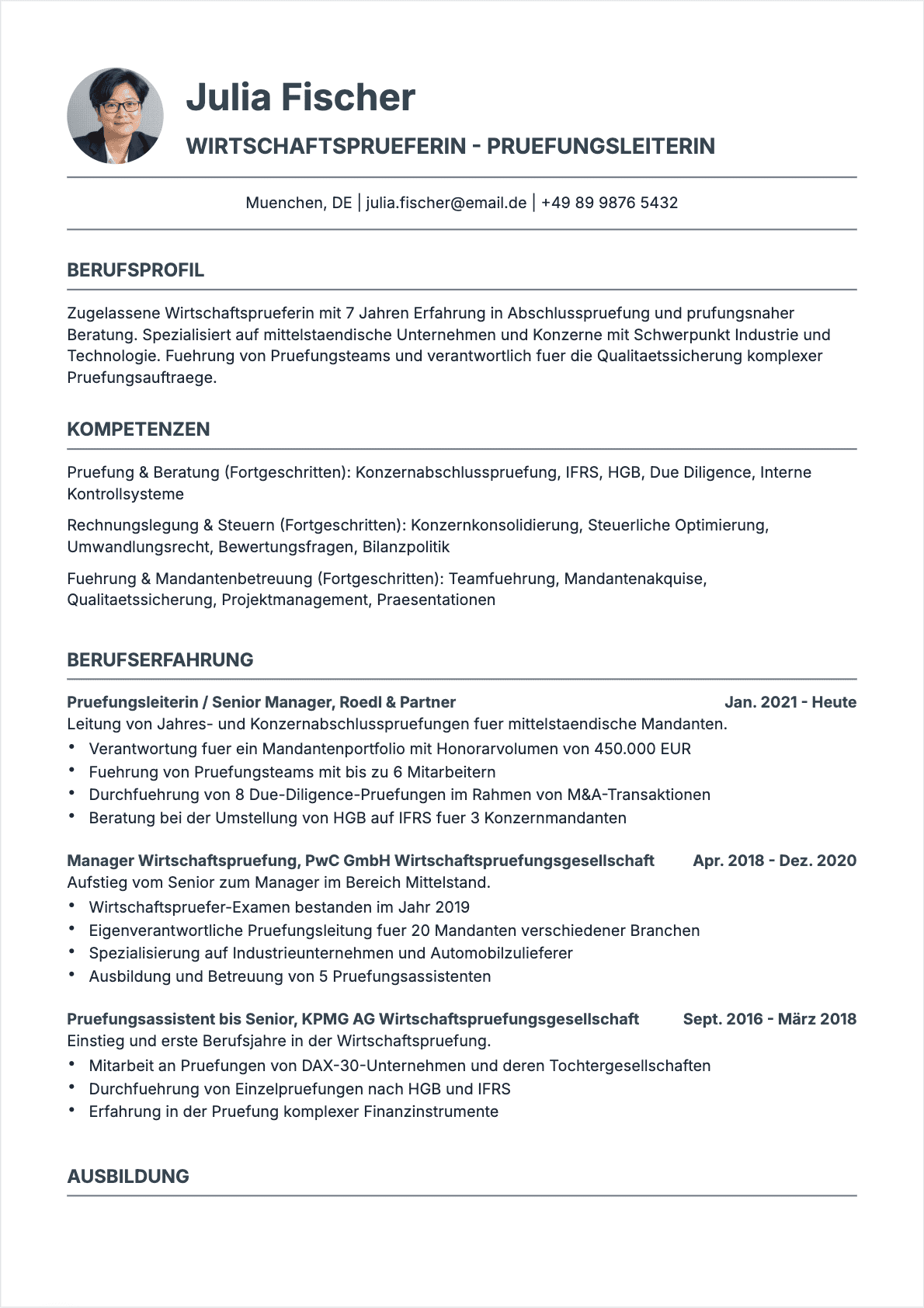 CV Wirtschaftsprüfer Confirmé - Wirtschaftsprüfer Lebenslauf