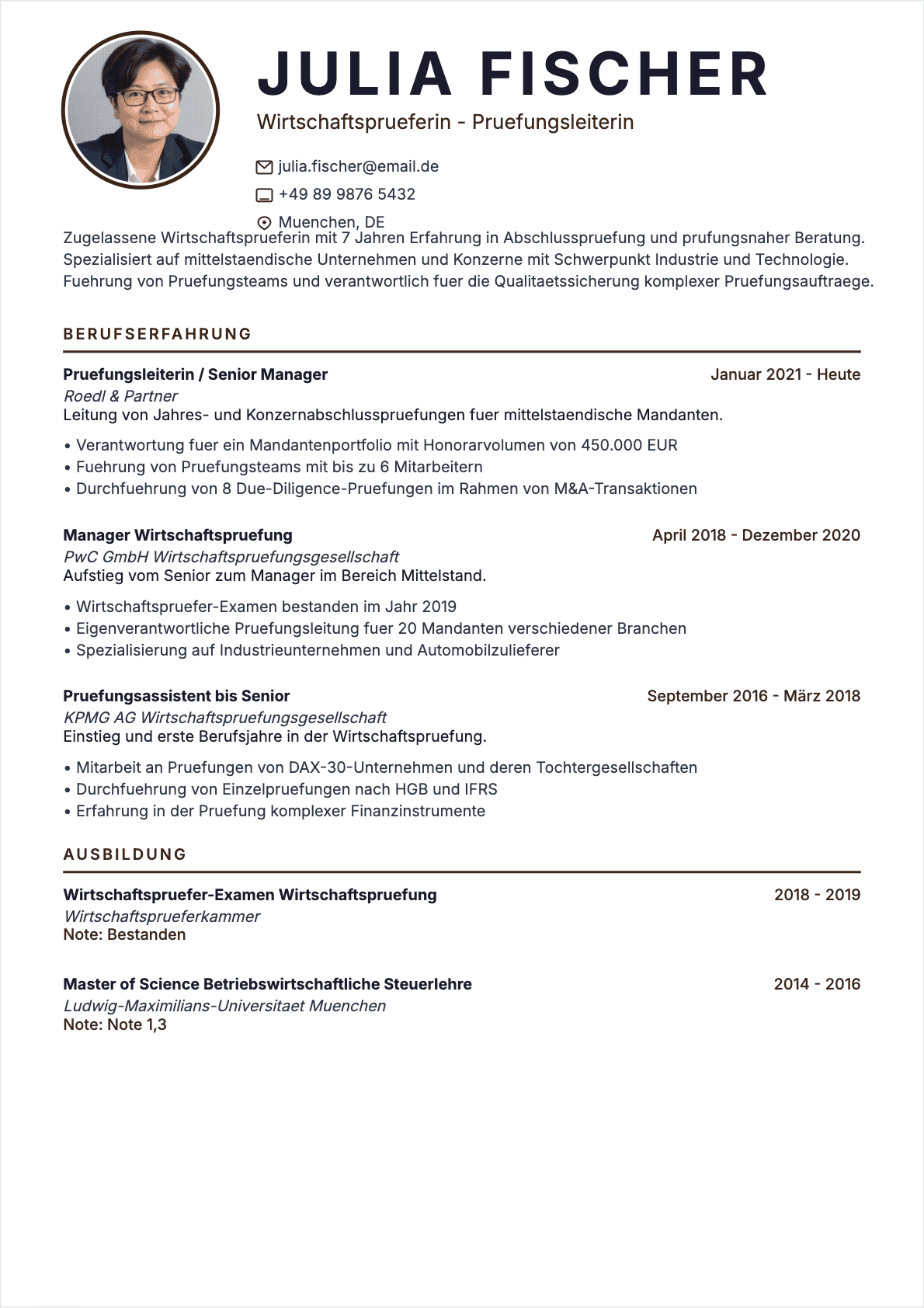 CV Wirtschaftsprüfer