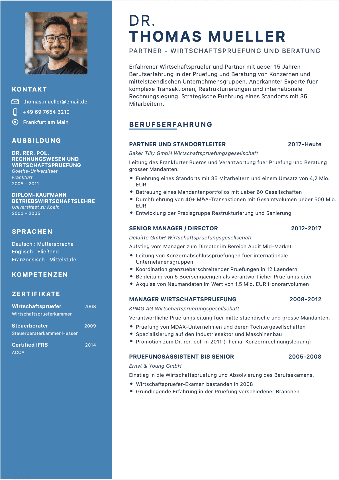 CV Wirtschaftsprüfer Senior - Wirtschaftsprüfer Lebenslauf