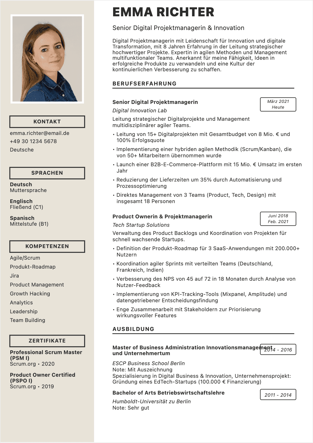 Exemple de CV Professionnel créé avec CVtoWork