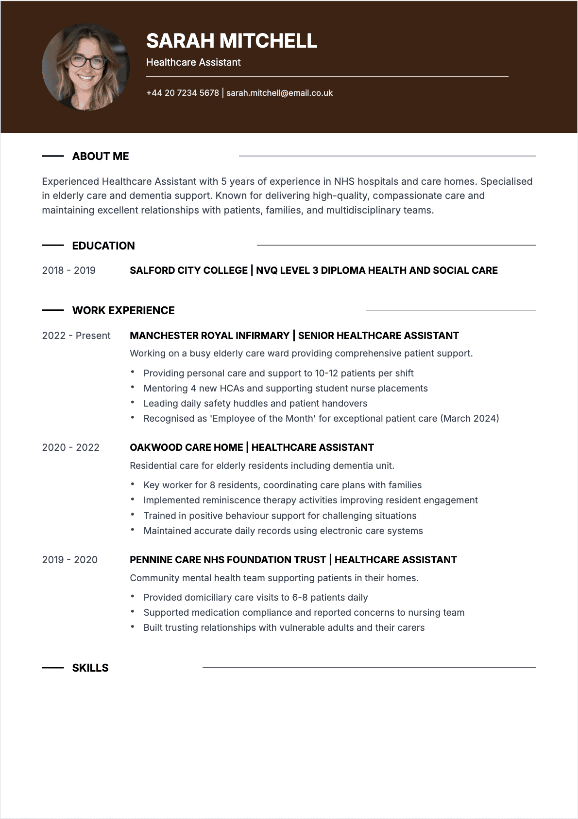 Modèle de CV CV Nursing Assistant - Niveau Experienced | Template professionnel optimisé ATS