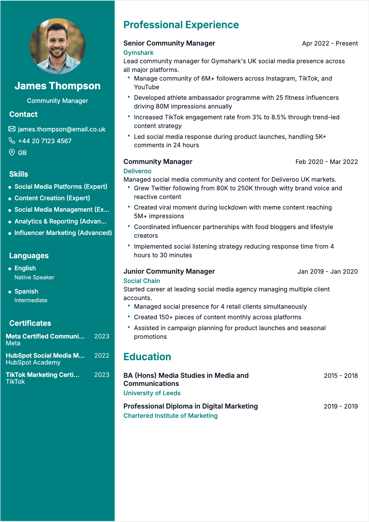 Modèle de CV CV Community Manager - Niveau Experienced | Template professionnel optimisé ATS