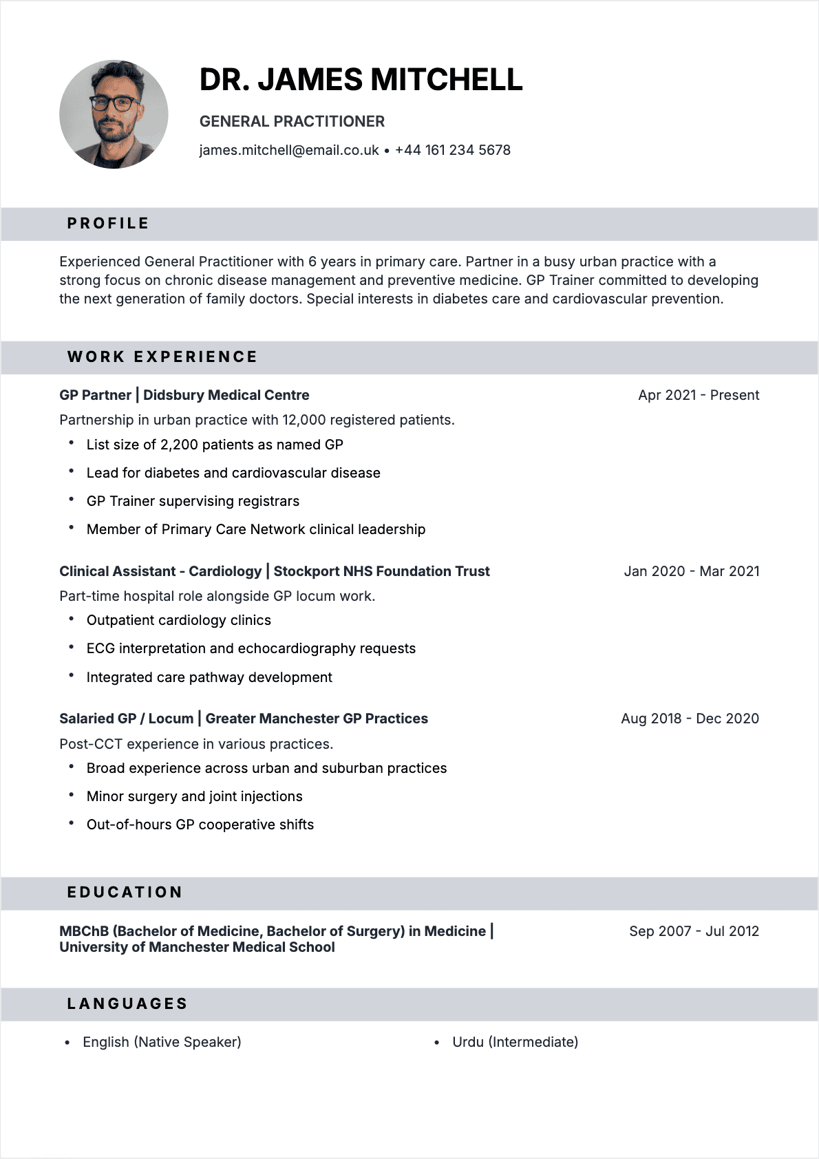 Modèle de CV CV Physician - Niveau Experienced | Template professionnel optimisé ATS