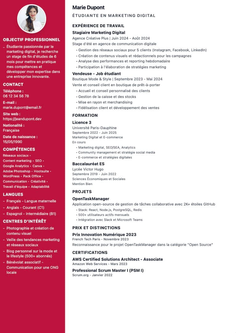 Studenten-Lebenslauf - ATS-optimierte professionelle Lebenslauf-Vorlage | CVtoWork