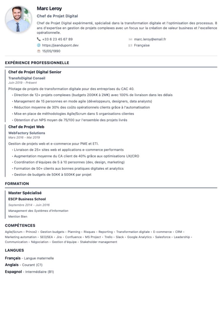 Lebenslauf-Typen - ATS-optimierte professionelle Lebenslauf-Vorlage | CVtoWork