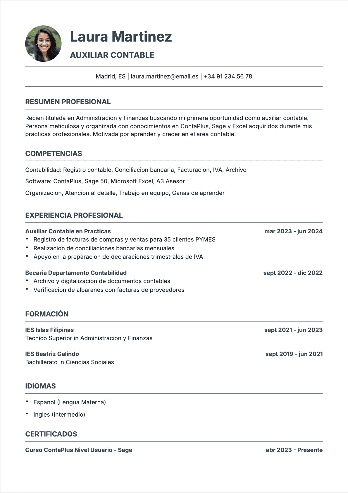 CV Auxiliar contable - Junior CV Auxiliar contable Junior - CV Auxiliar contable