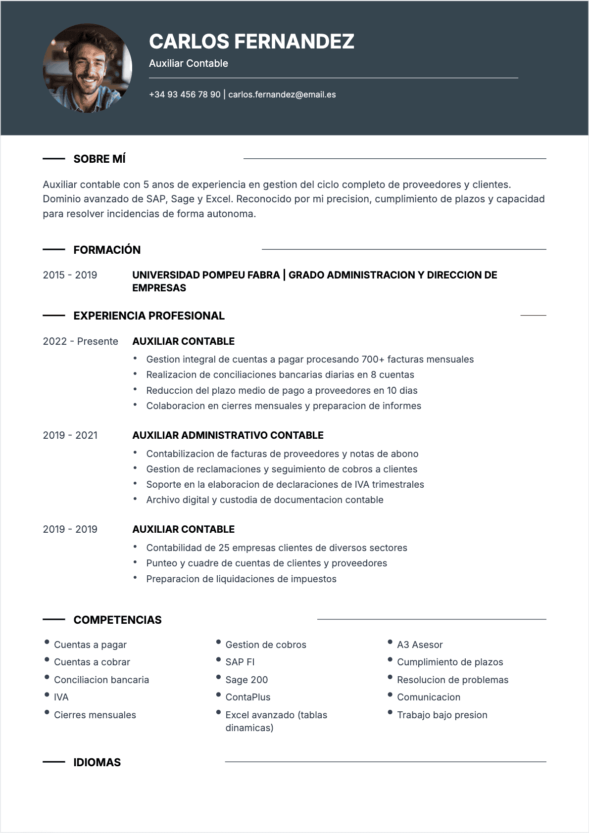 CV Auxiliar contable - Confirmé CV Auxiliar contable Confirmé - CV Auxiliar contable
