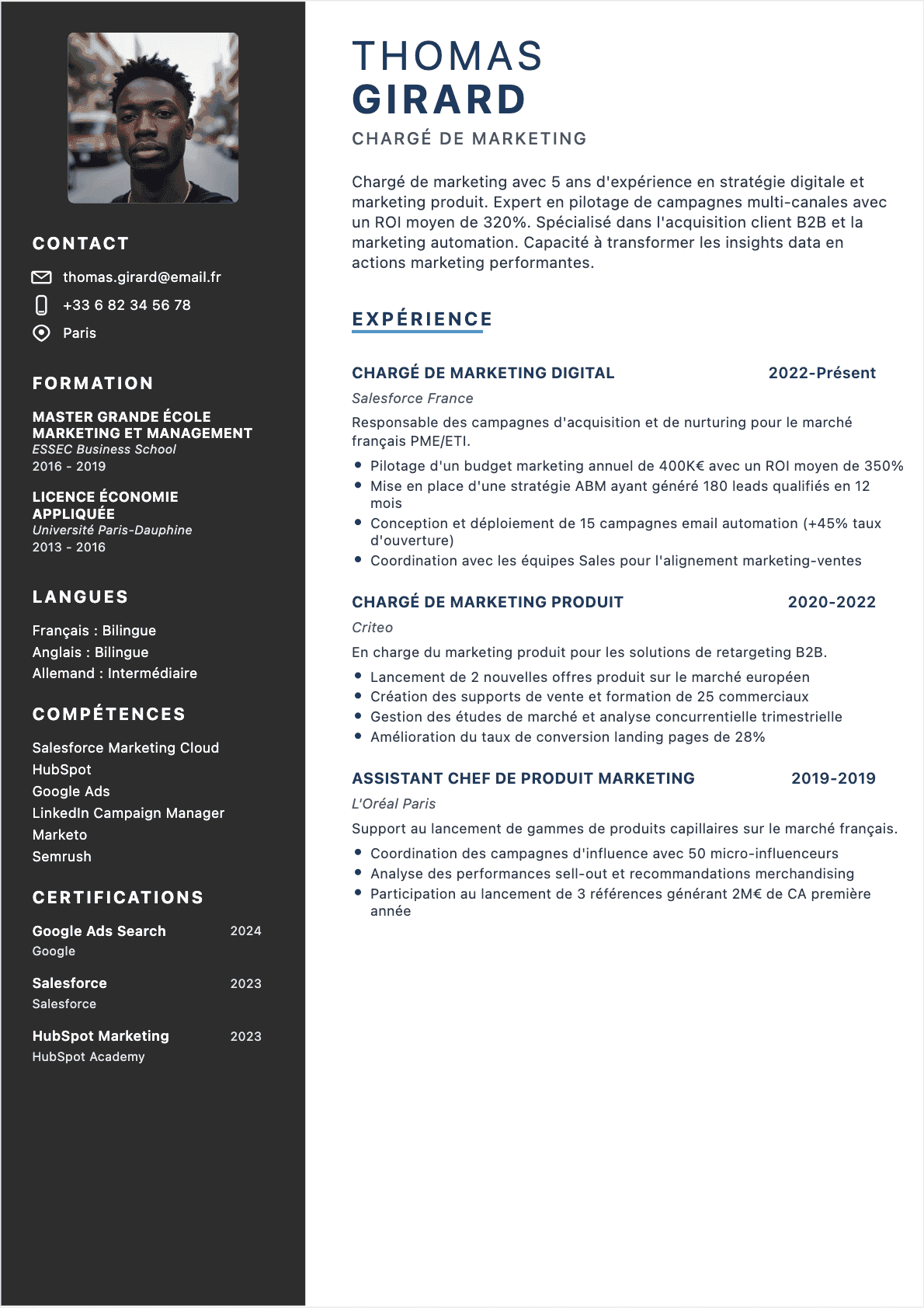 CV Chargé de marketing