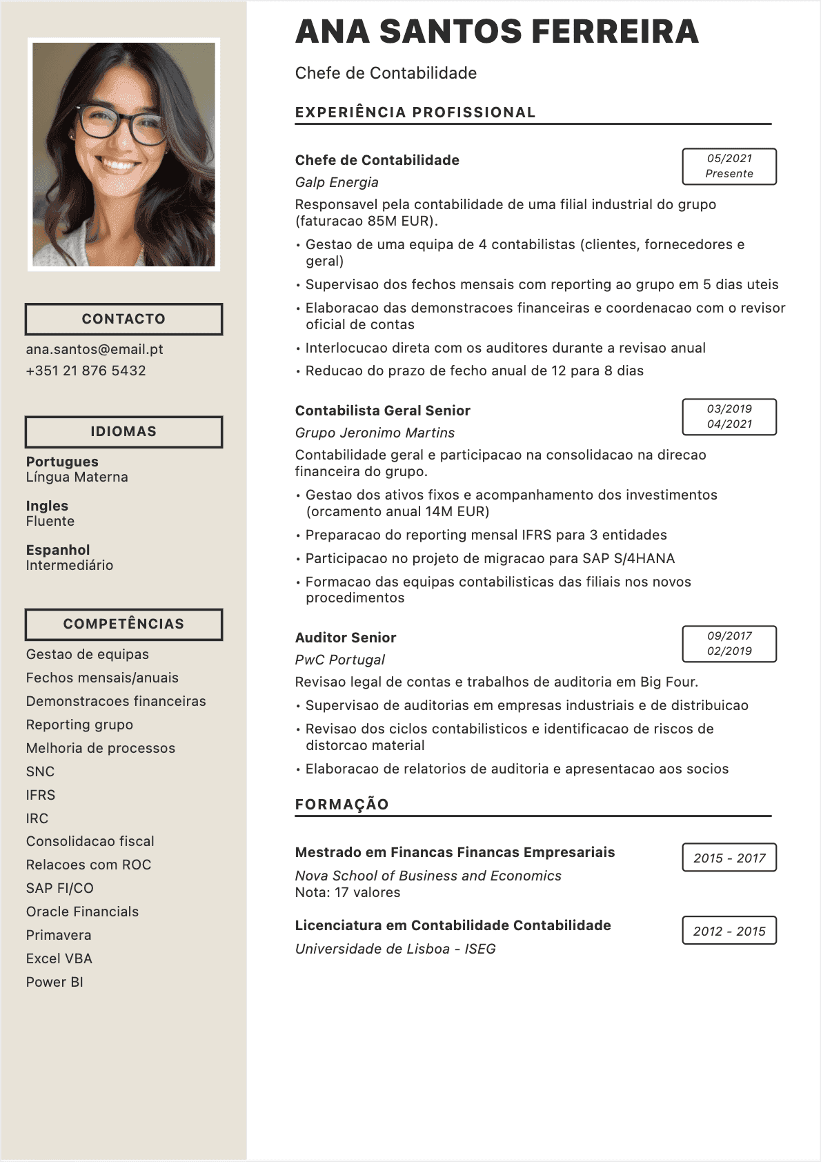CV Chefe de contabilidade - Confirmé CV Chefe de contabilidade Confirmé - CV Chefe de contabilidade