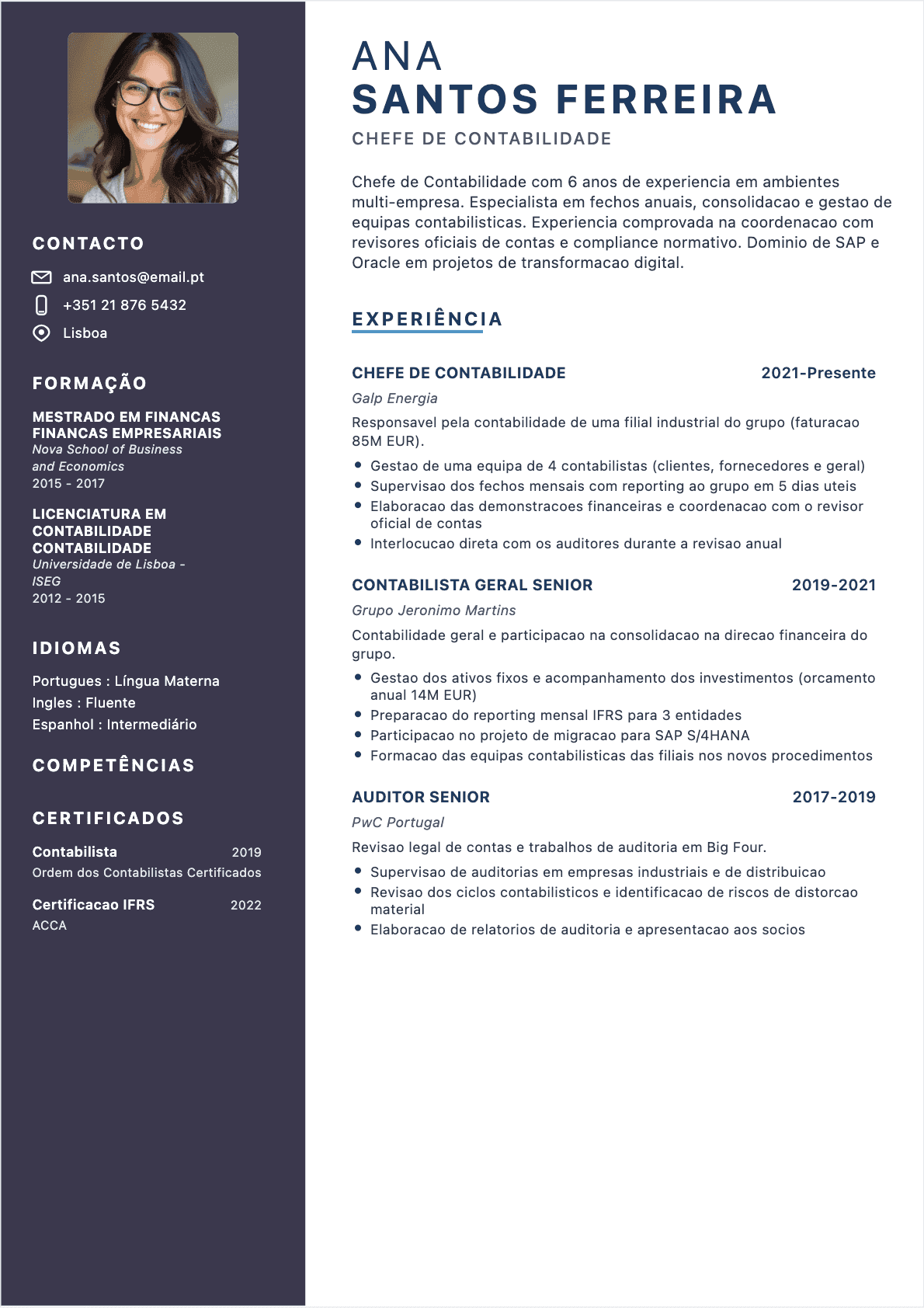 CV Chefe de contabilidade - Confirmé CV Chefe de contabilidade Confirmé - CV Chefe de contabilidade