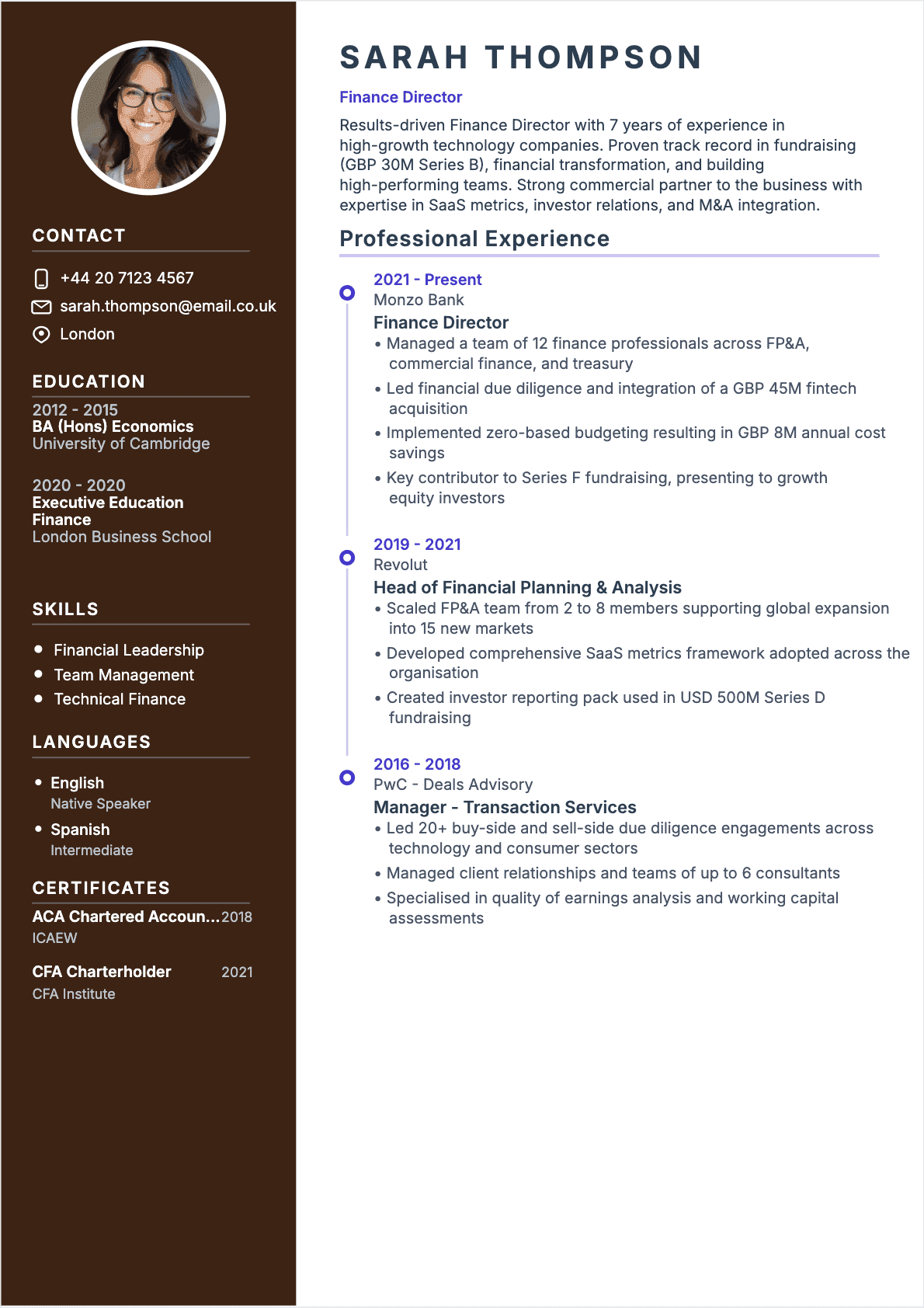 Chief Financial Officer resume example