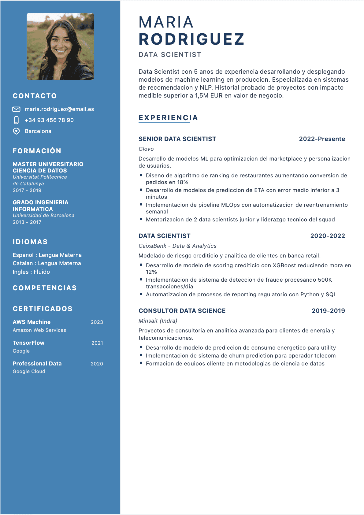 Ejemplo de CV Científico de datos