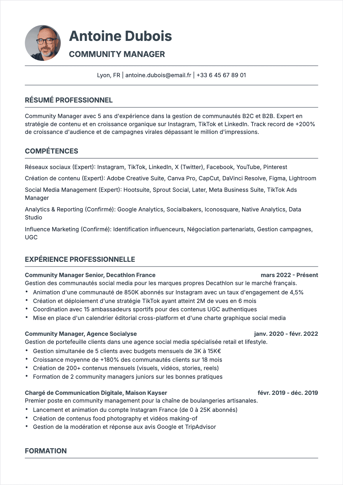 Community Manager Lebenslauf - Confirmé CV Community Manager Confirmé - Community Manager Lebenslauf