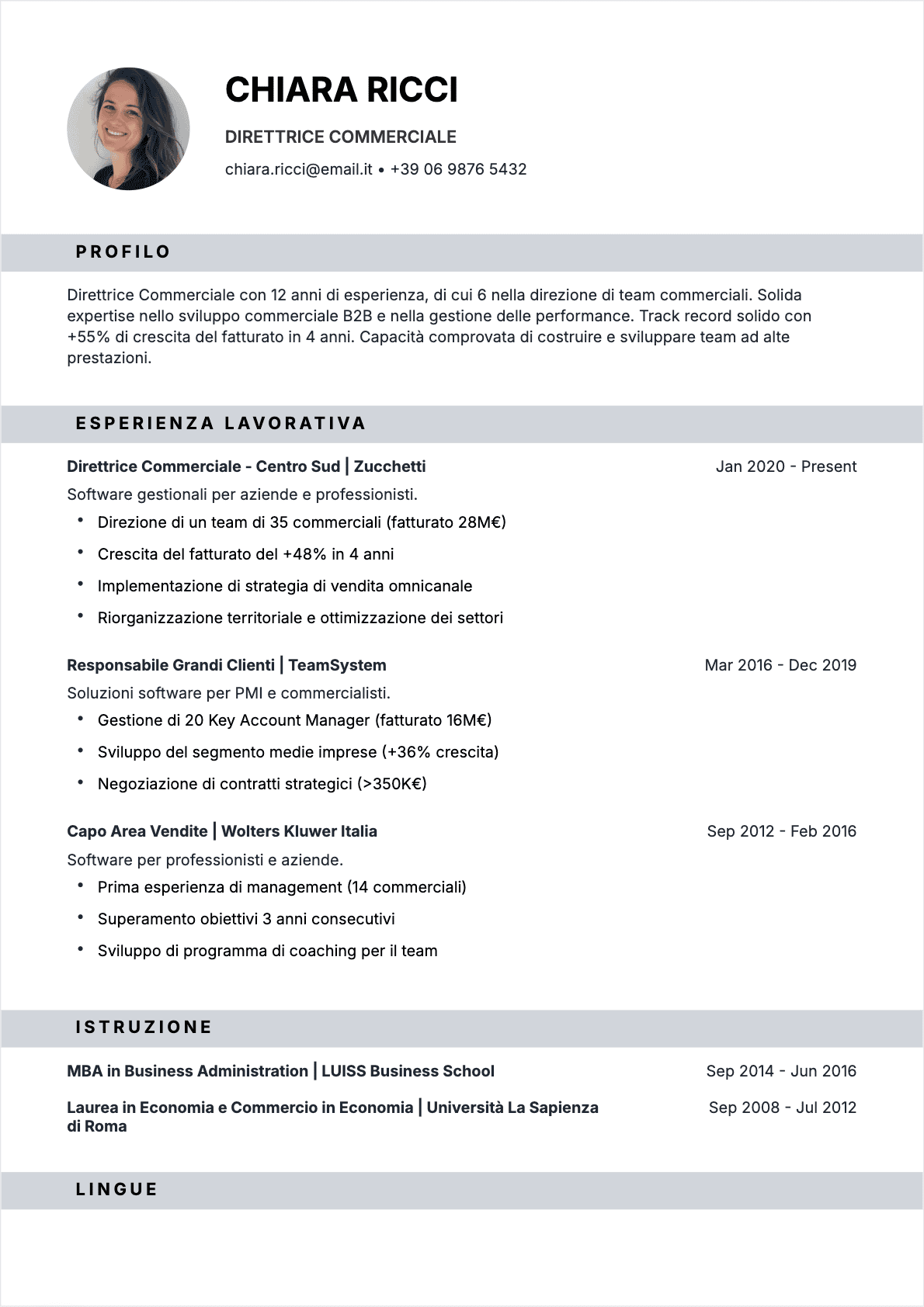 CV Direttore commerciale - Confirmé CV Direttore commerciale Confirmé - CV Direttore commerciale