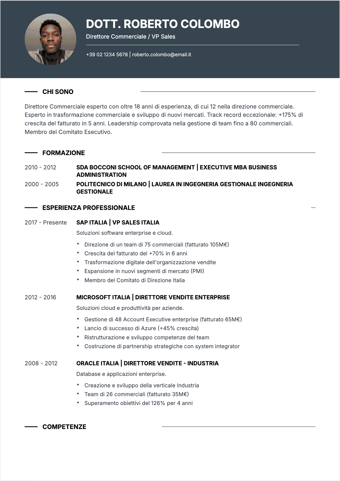 CV Direttore commerciale - Senior CV Direttore commerciale Senior - CV Direttore commerciale