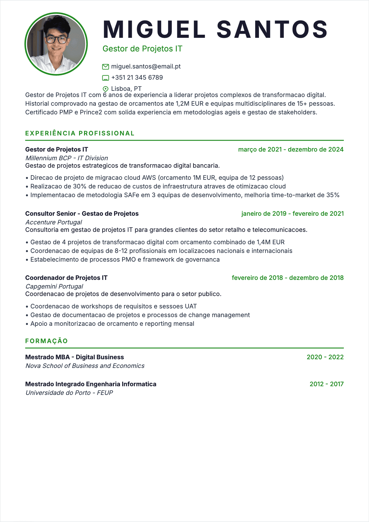 CV Gestor de projeto TI - Confirmé CV Gestor de projeto TI Confirmé - CV Gestor de projeto TI