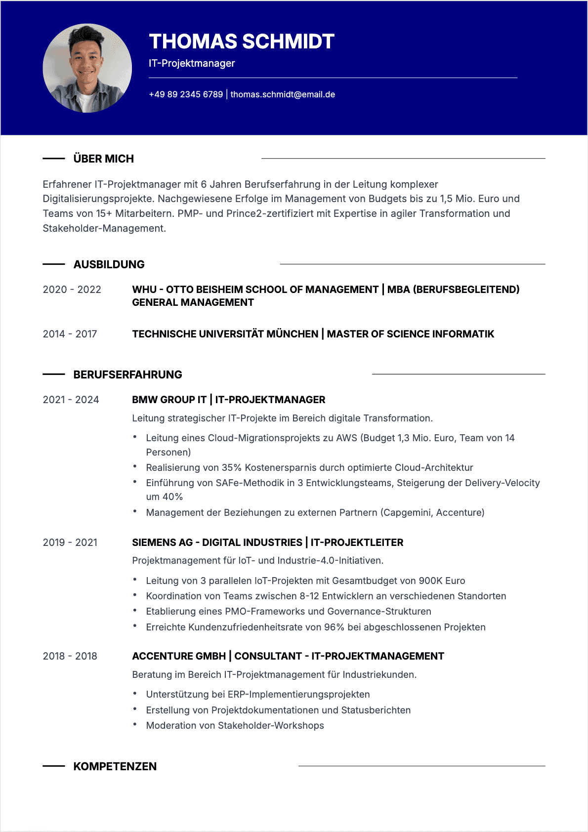 IT-Projektleiter Lebenslauf - Confirmé CV IT-Projektleiter Confirmé - IT-Projektleiter Lebenslauf