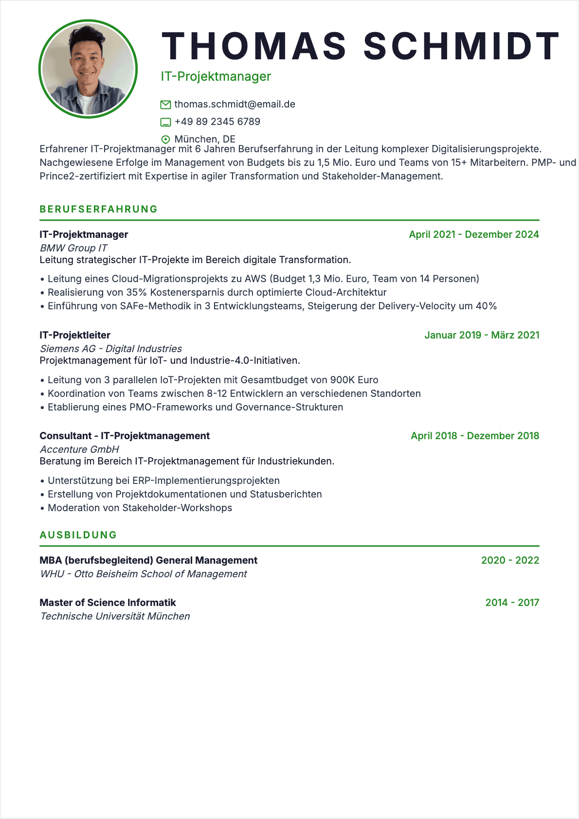 IT-Projektleiter Lebenslauf - Confirmé CV IT-Projektleiter Confirmé - IT-Projektleiter Lebenslauf