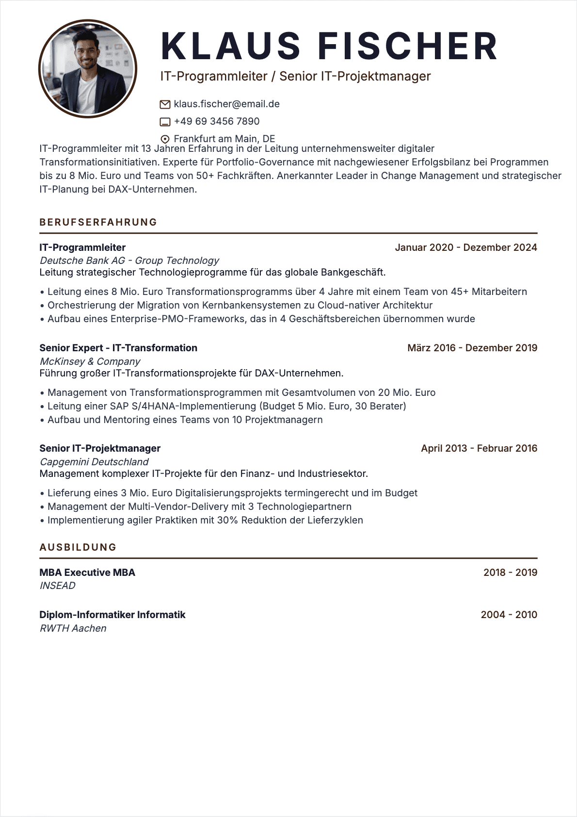 IT-Projektleiter Lebenslauf - Senior CV IT-Projektleiter Senior - IT-Projektleiter Lebenslauf