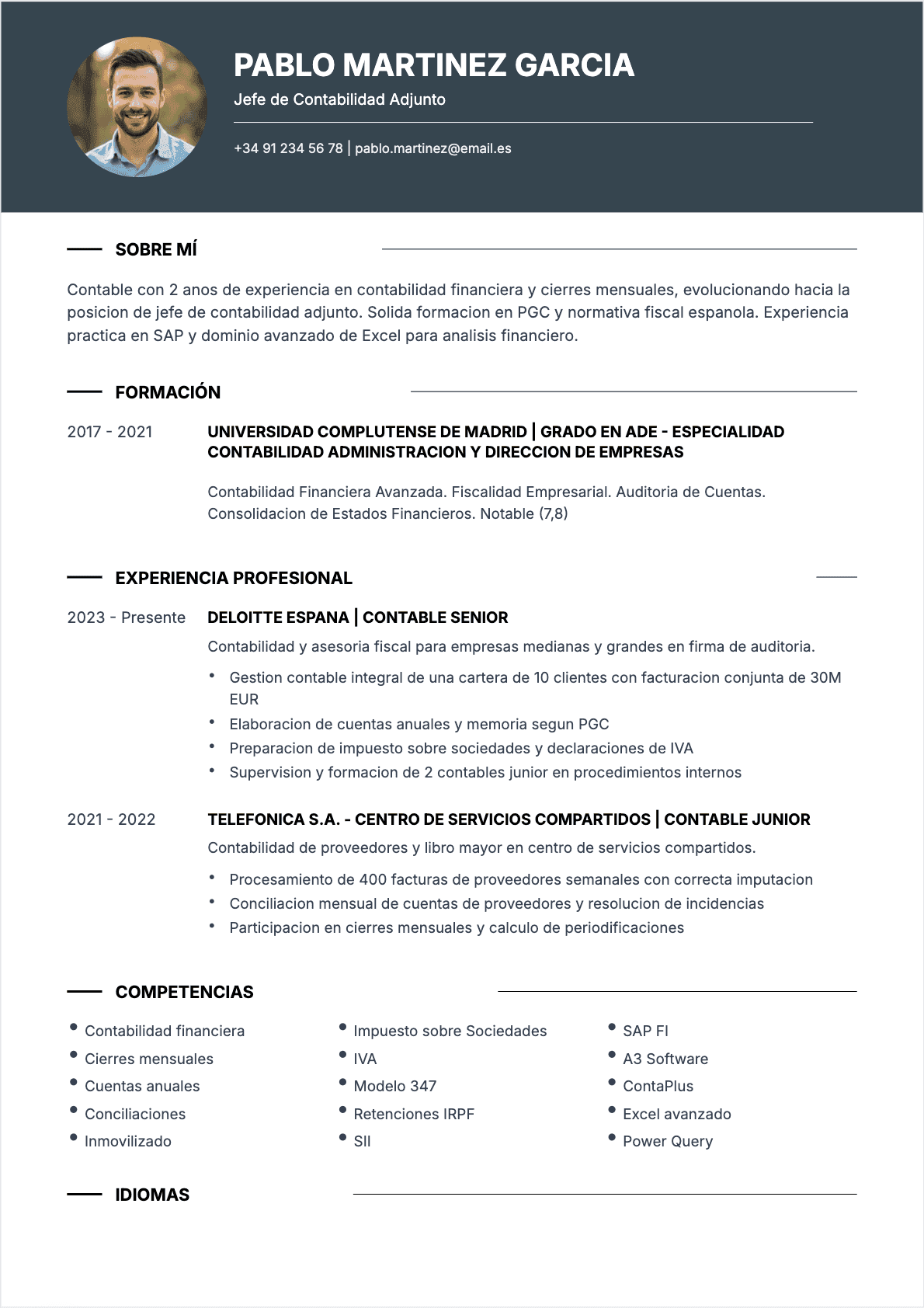 CV Jefe de contabilidad - Junior CV Jefe de contabilidad Junior - CV Jefe de contabilidad
