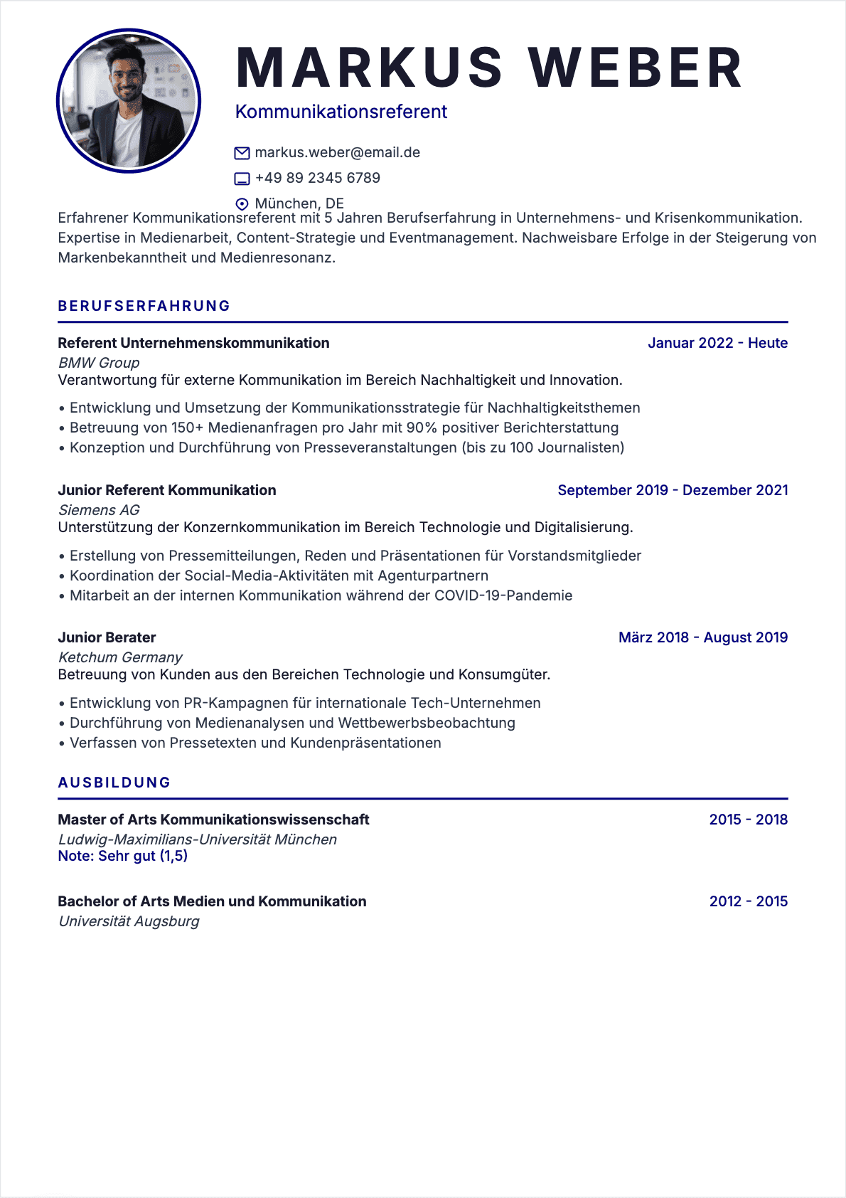 Kommunikationsspezialist Lebenslauf-Beispiel