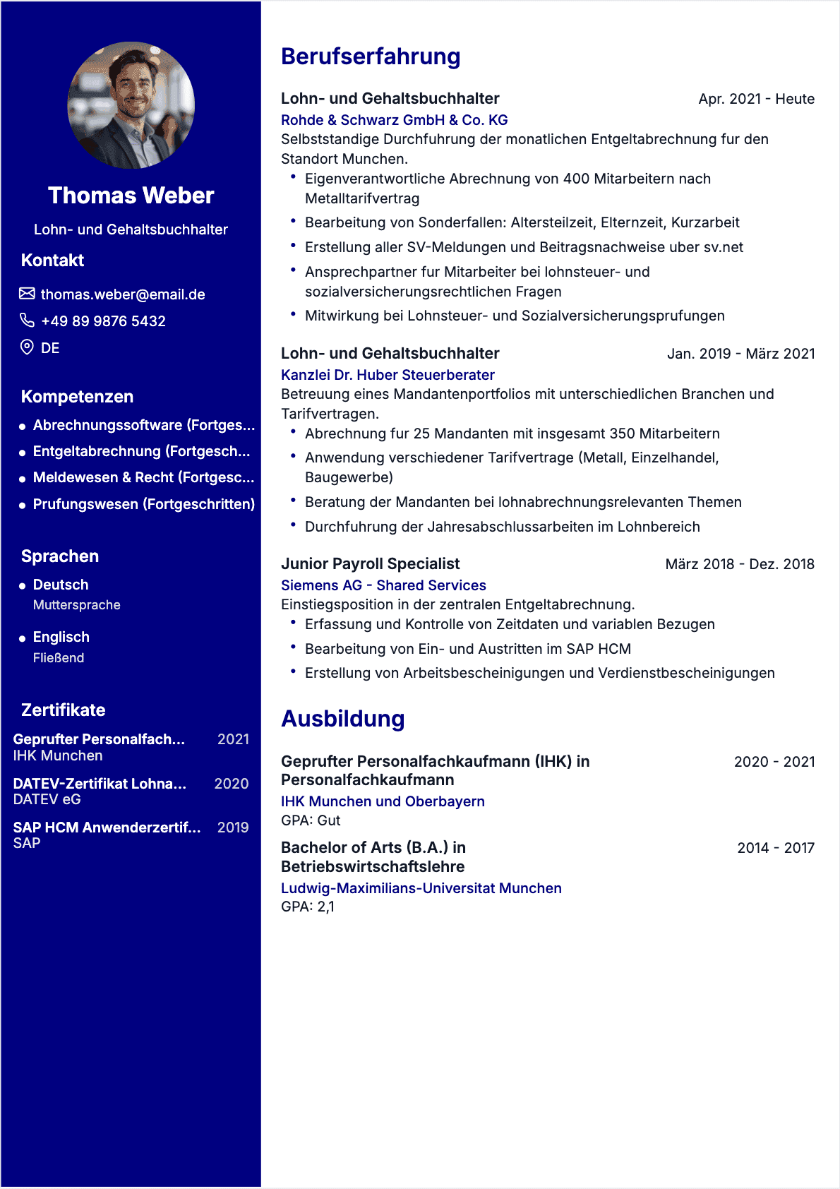 Payroll Manager Lebenslauf - Confirmé CV Payroll Manager Confirmé - Payroll Manager Lebenslauf