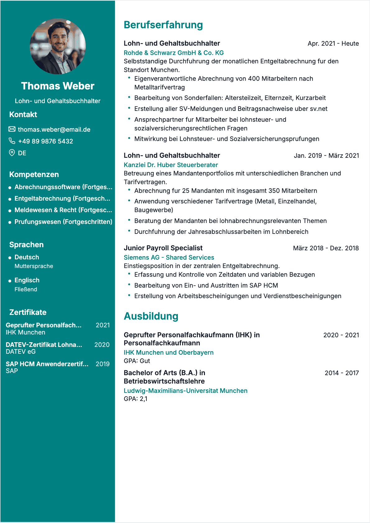 Payroll Manager Lebenslauf-Beispiel