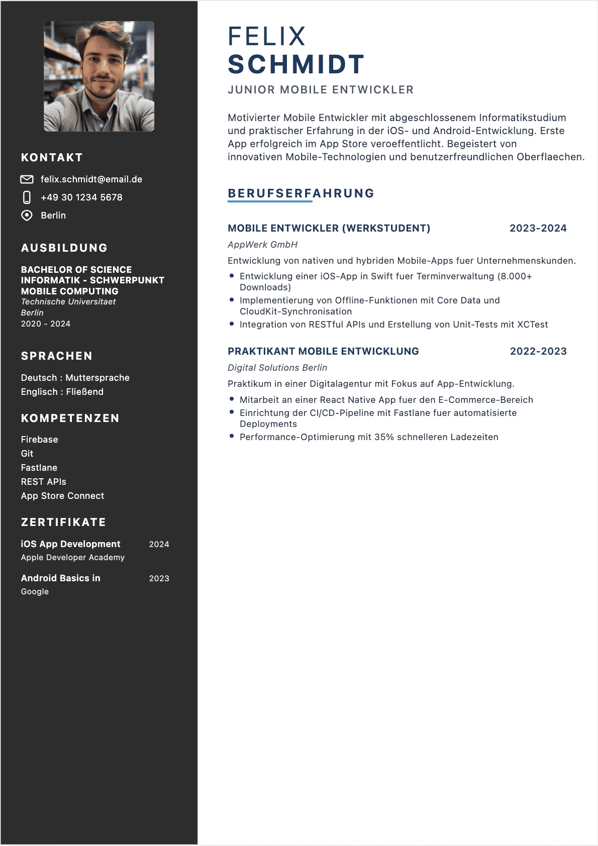 Mobile Entwickler Lebenslauf - Junior CV Mobile Entwickler Junior - Mobile Entwickler Lebenslauf