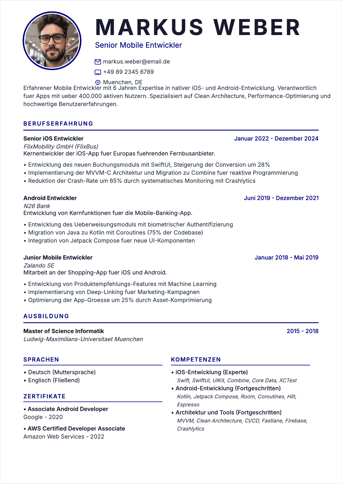 Mobile Entwickler Lebenslauf - Confirmé CV Mobile Entwickler Confirmé - Mobile Entwickler Lebenslauf