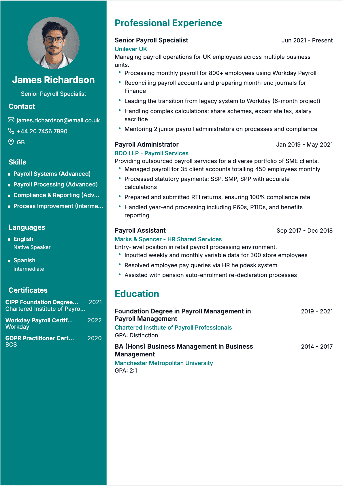 CV Payroll Specialist