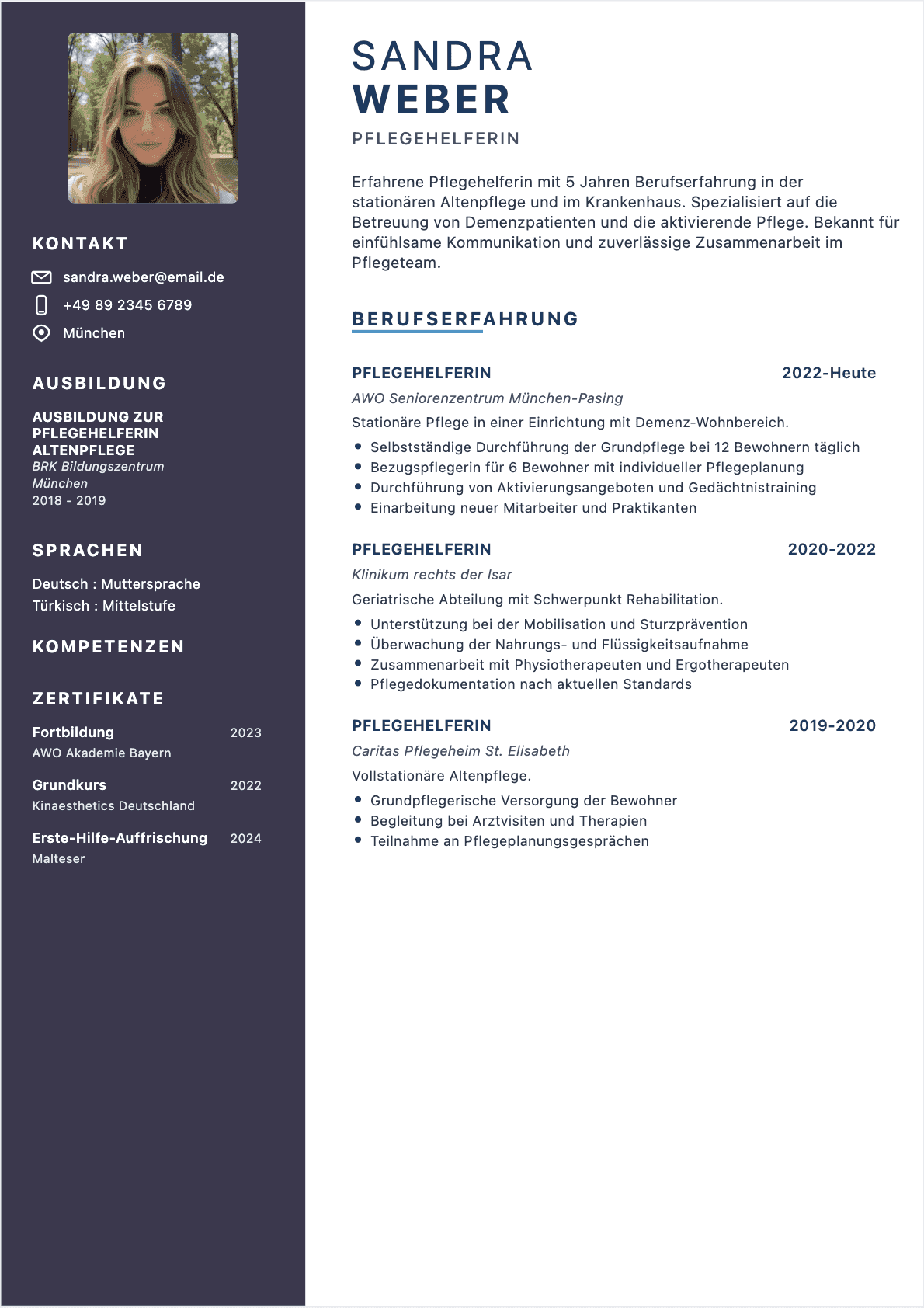 Pflegehelfer Lebenslauf-Beispiel