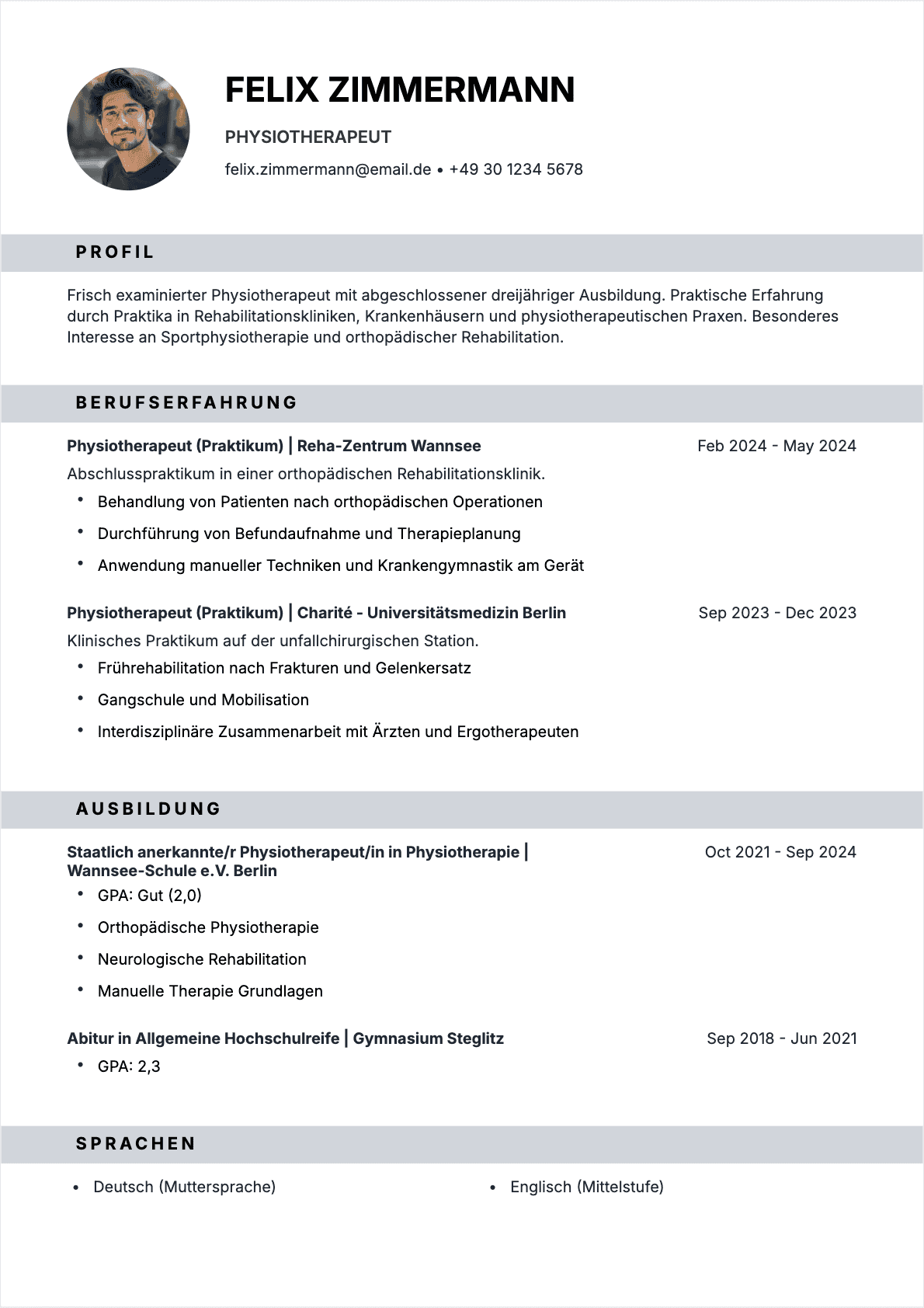 Physiotherapeut Lebenslauf - Junior CV Physiotherapeut Junior - Physiotherapeut Lebenslauf